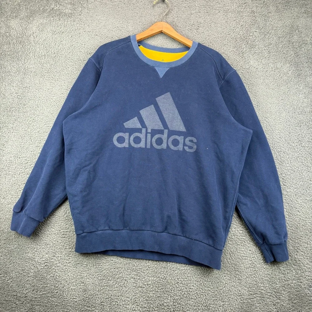 Adidas Mens XL Navy Blue Crewneck‎ Sweatshirt Big Logo Pullover Made in Turkey